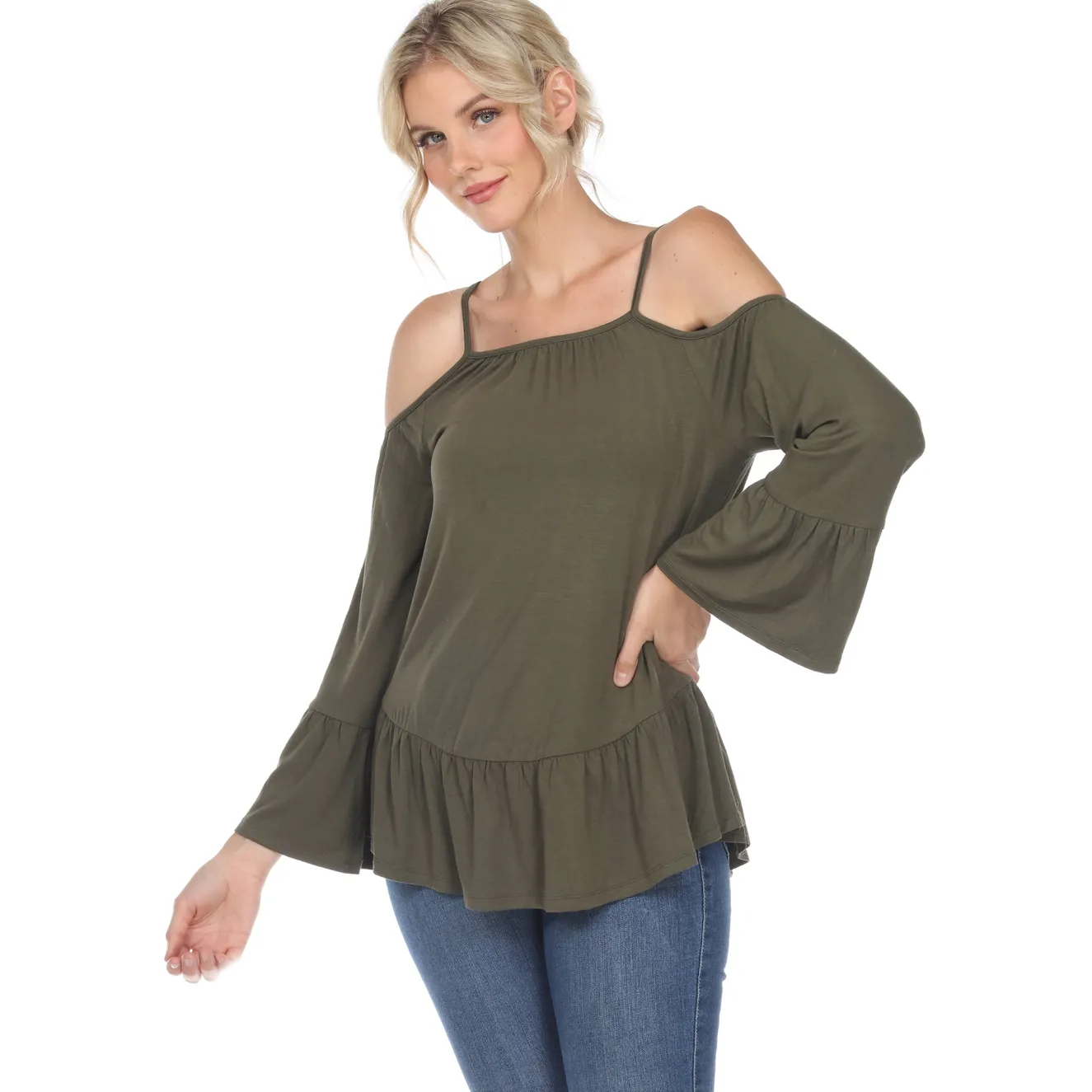 Cold Shoulder Ruffle Sleeve Top