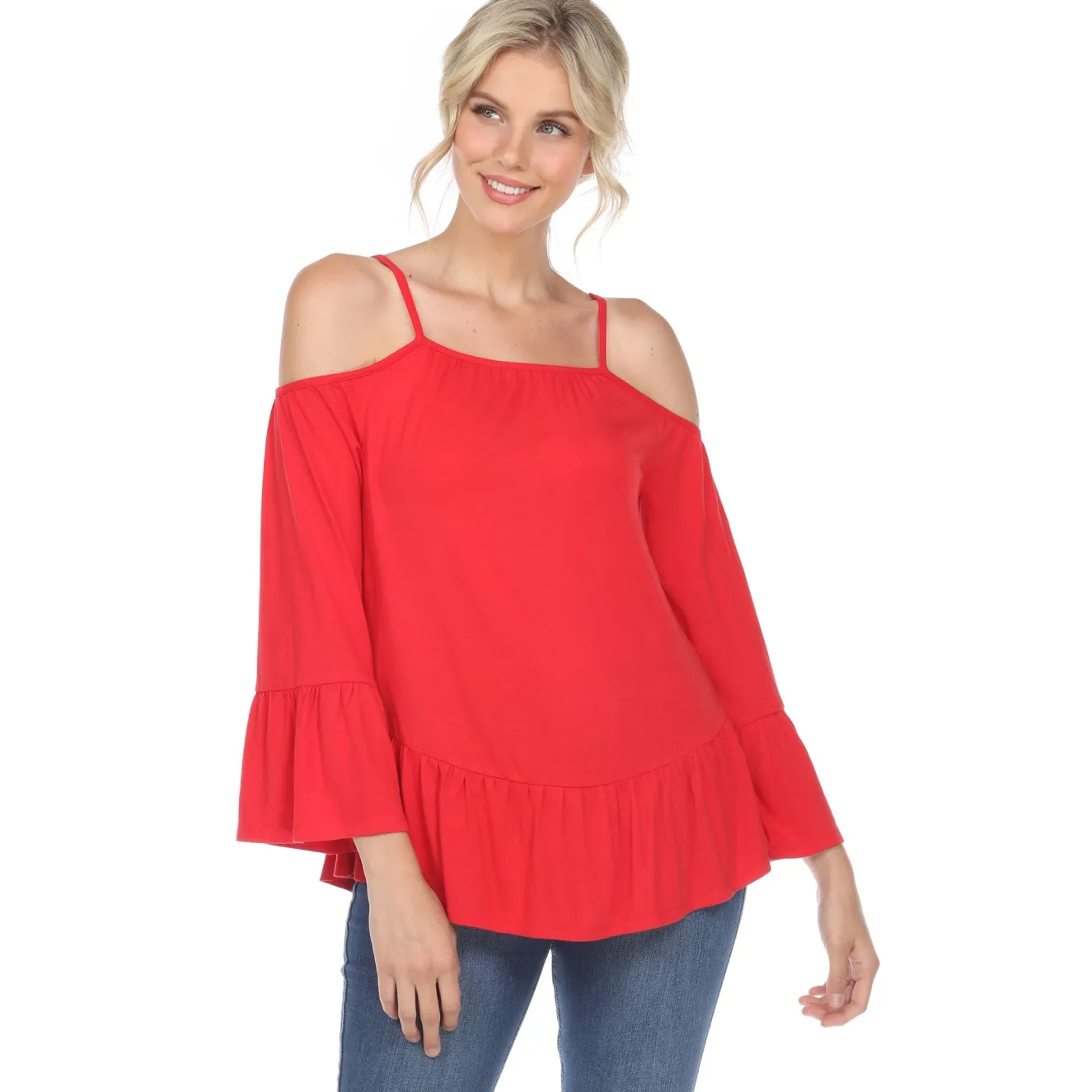 Cold Shoulder Ruffle Sleeve Top