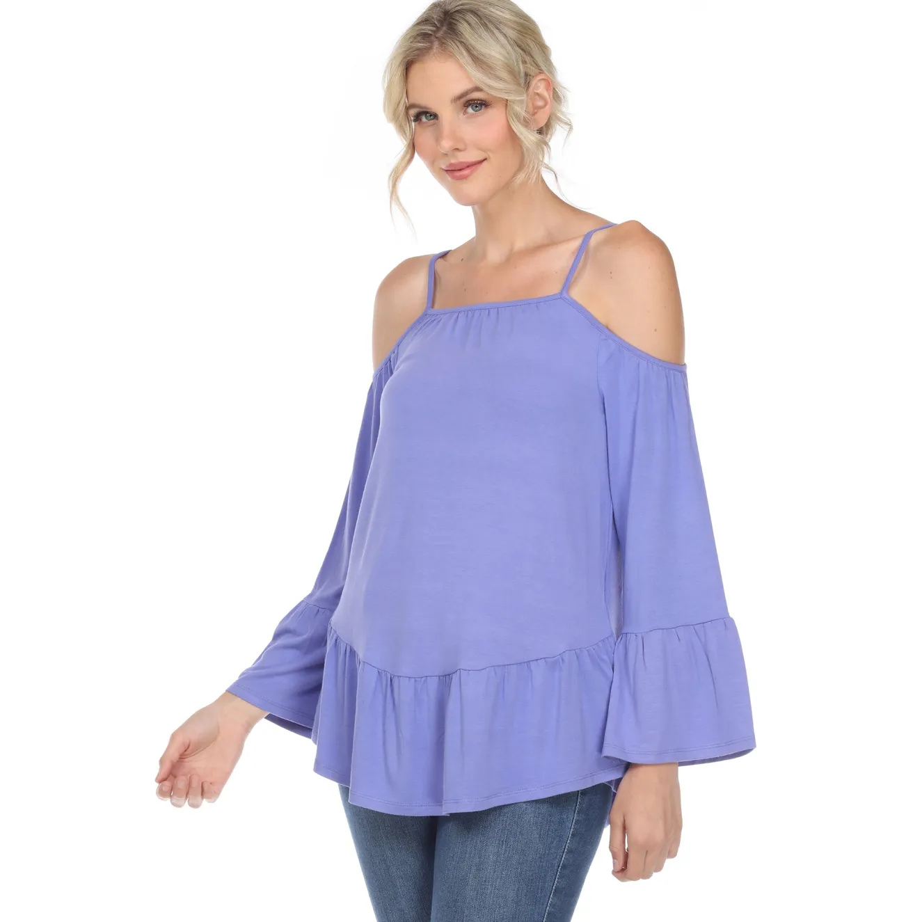 Cold Shoulder Ruffle Sleeve Top