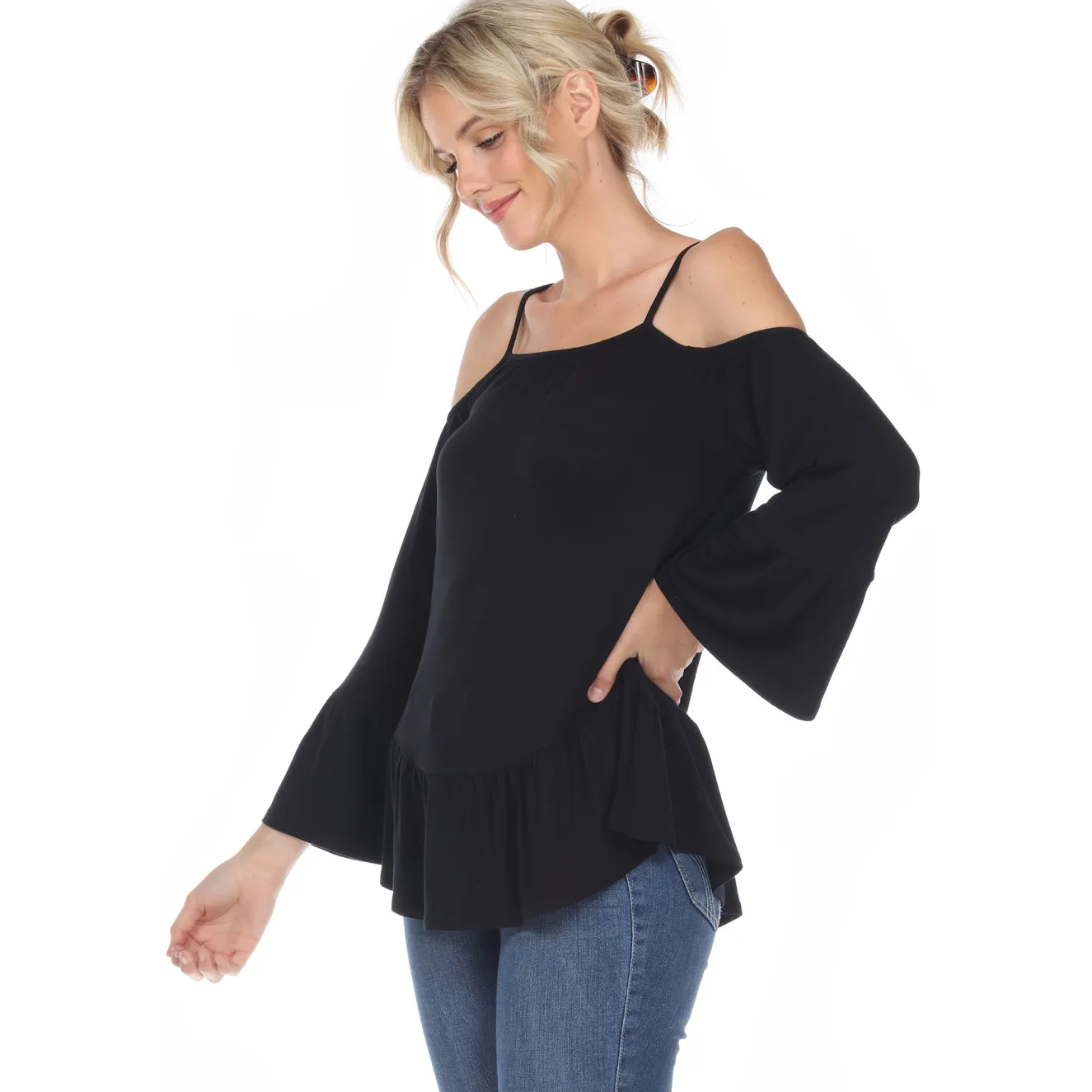 Cold Shoulder Ruffle Sleeve Top