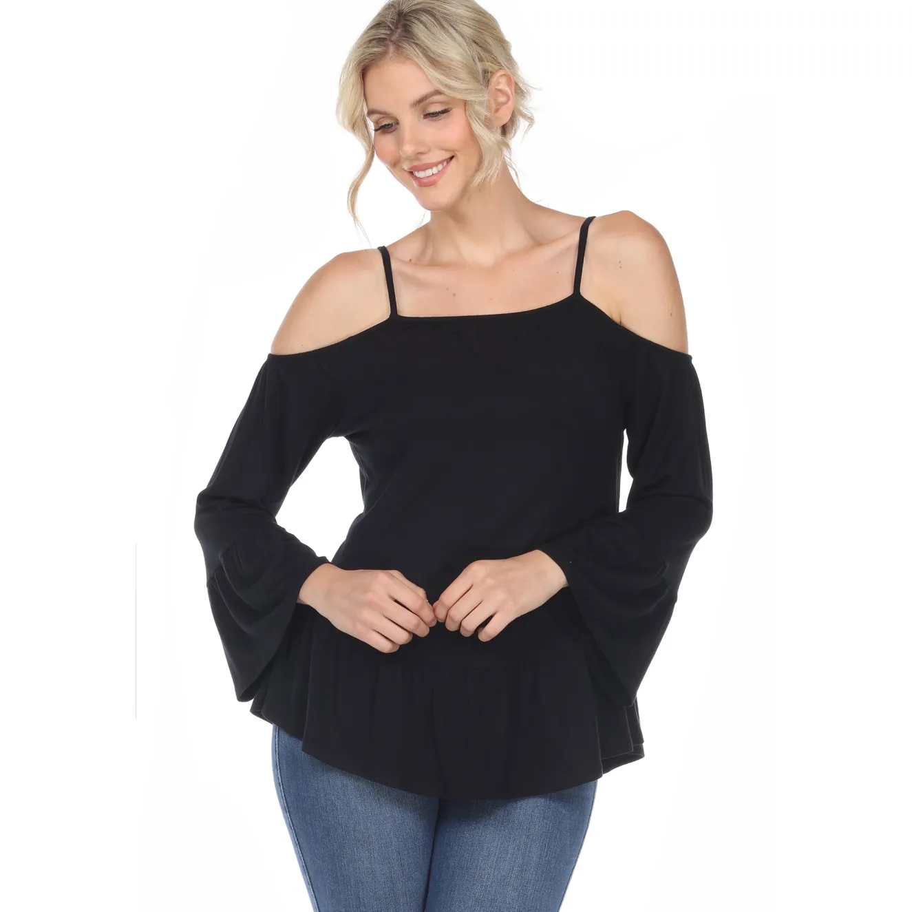 Cold Shoulder Ruffle Sleeve Top