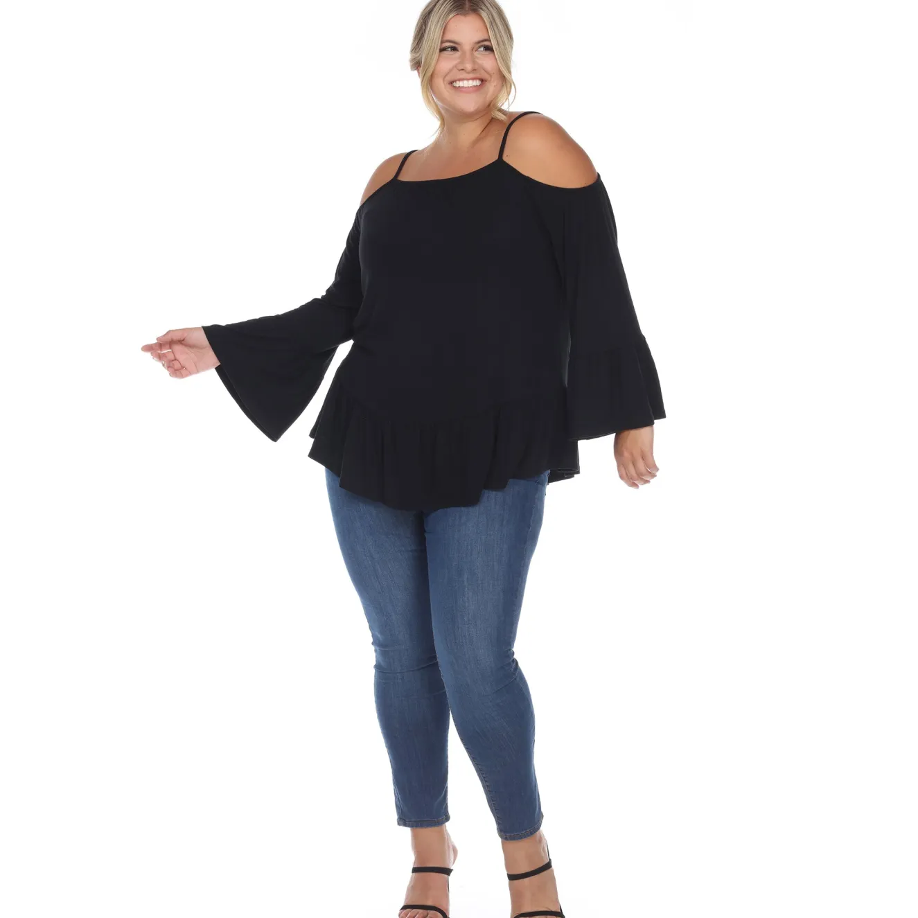 Cold Shoulder Ruffle Sleeve Top - Plus