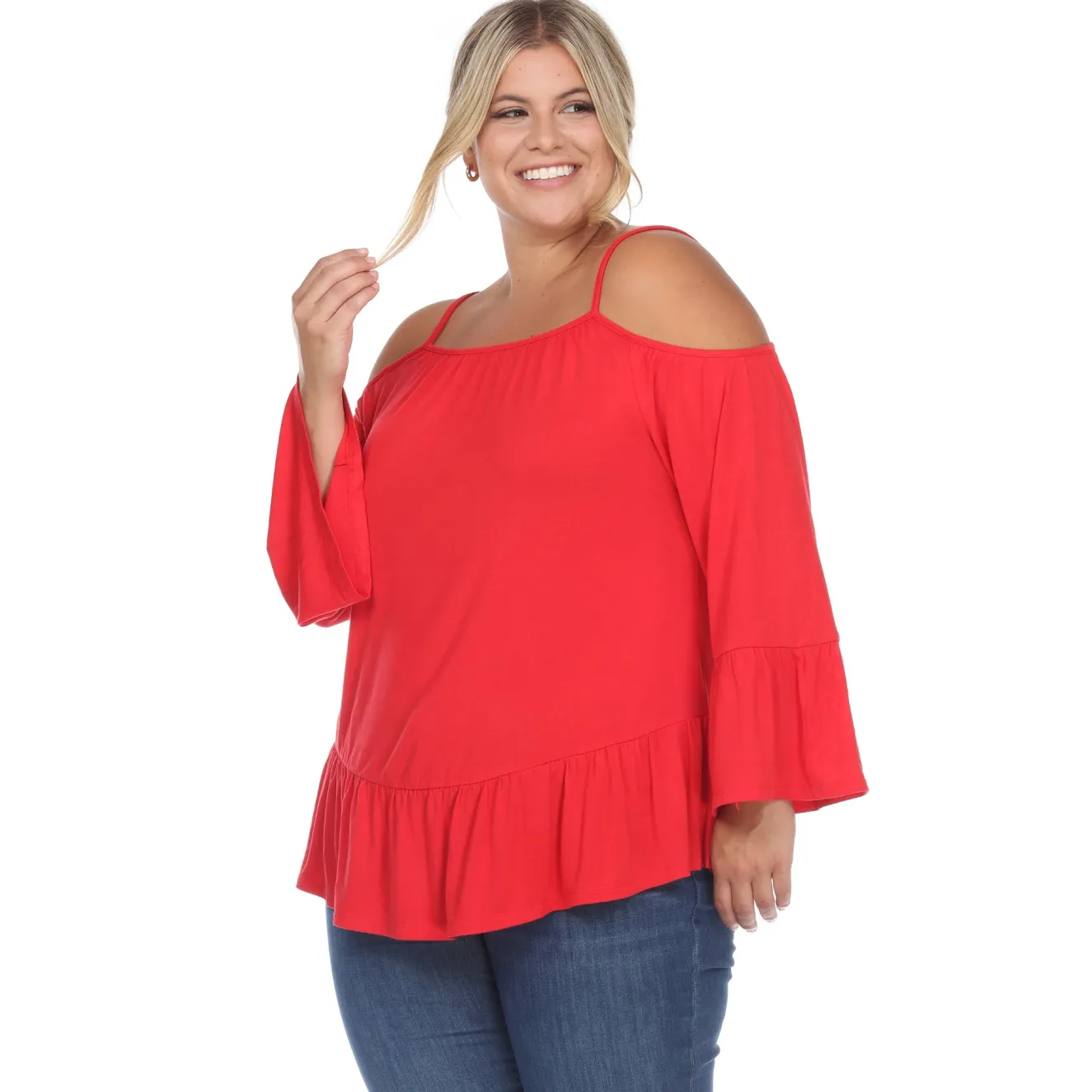 Cold Shoulder Ruffle Sleeve Top - Plus