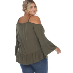 Cold Shoulder Ruffle Sleeve Top - Plus