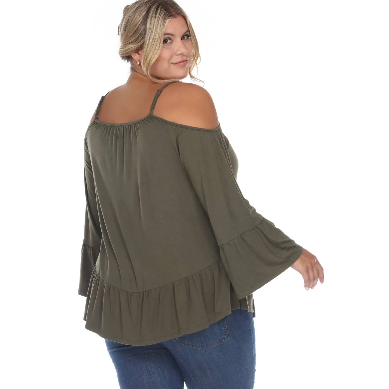 Cold Shoulder Ruffle Sleeve Top - Plus
