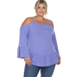 Cold Shoulder Ruffle Sleeve Top - Plus