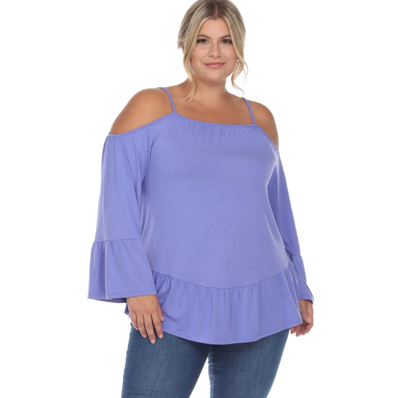 Cold Shoulder Ruffle Sleeve Top - Plus