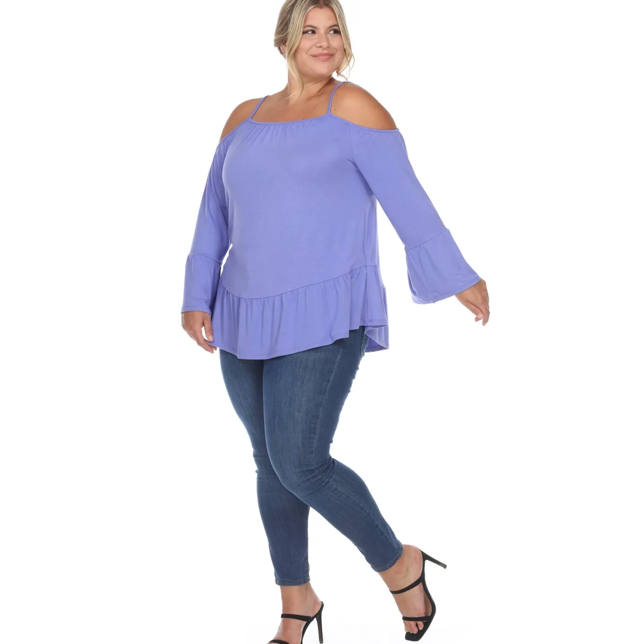 Cold Shoulder Ruffle Sleeve Top - Plus