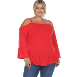 Cold Shoulder Ruffle Sleeve Top - Plus