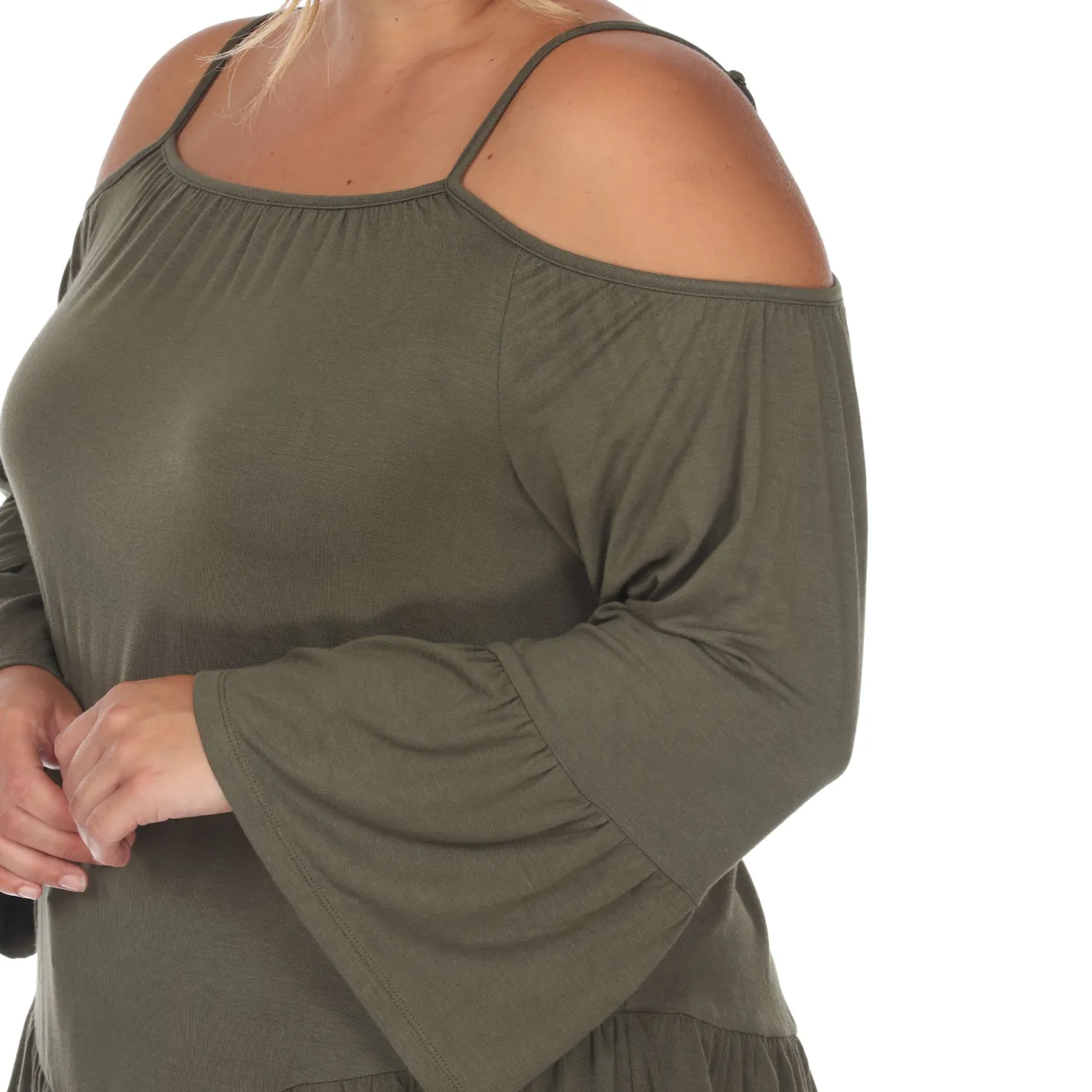 Cold Shoulder Ruffle Sleeve Top - Plus