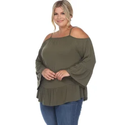 Cold Shoulder Ruffle Sleeve Top - Plus