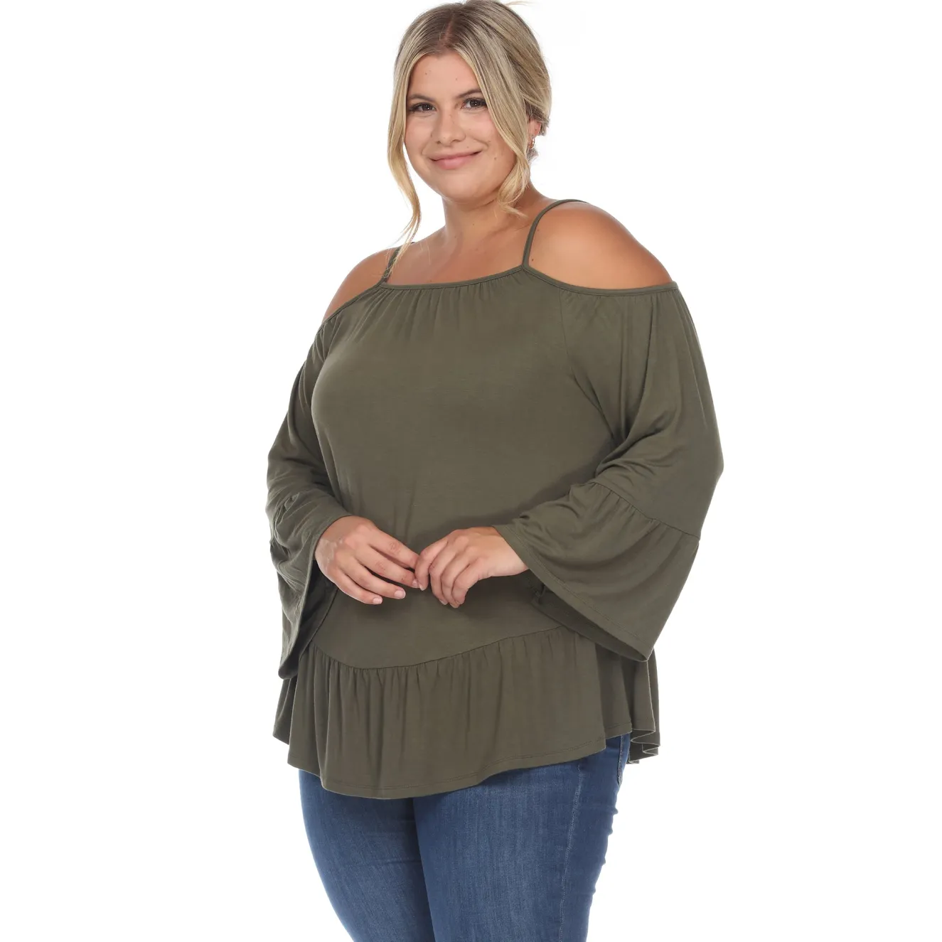 Cold Shoulder Ruffle Sleeve Top - Plus