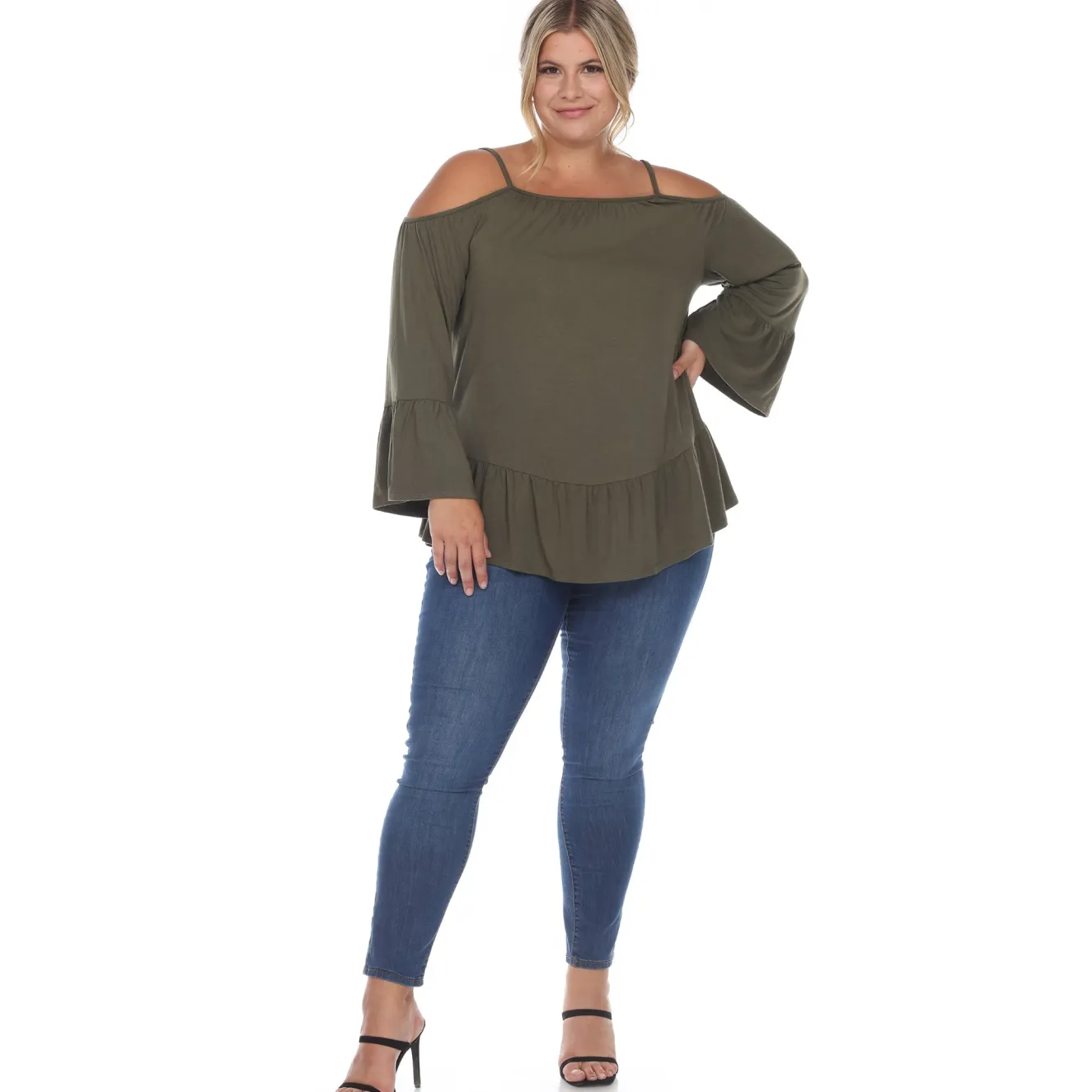 Cold Shoulder Ruffle Sleeve Top - Plus