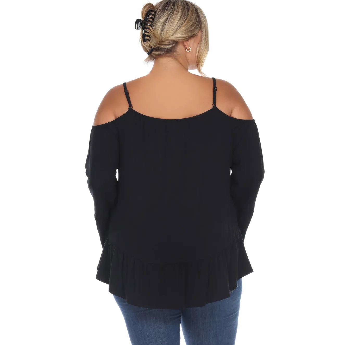 Cold Shoulder Ruffle Sleeve Top - Plus