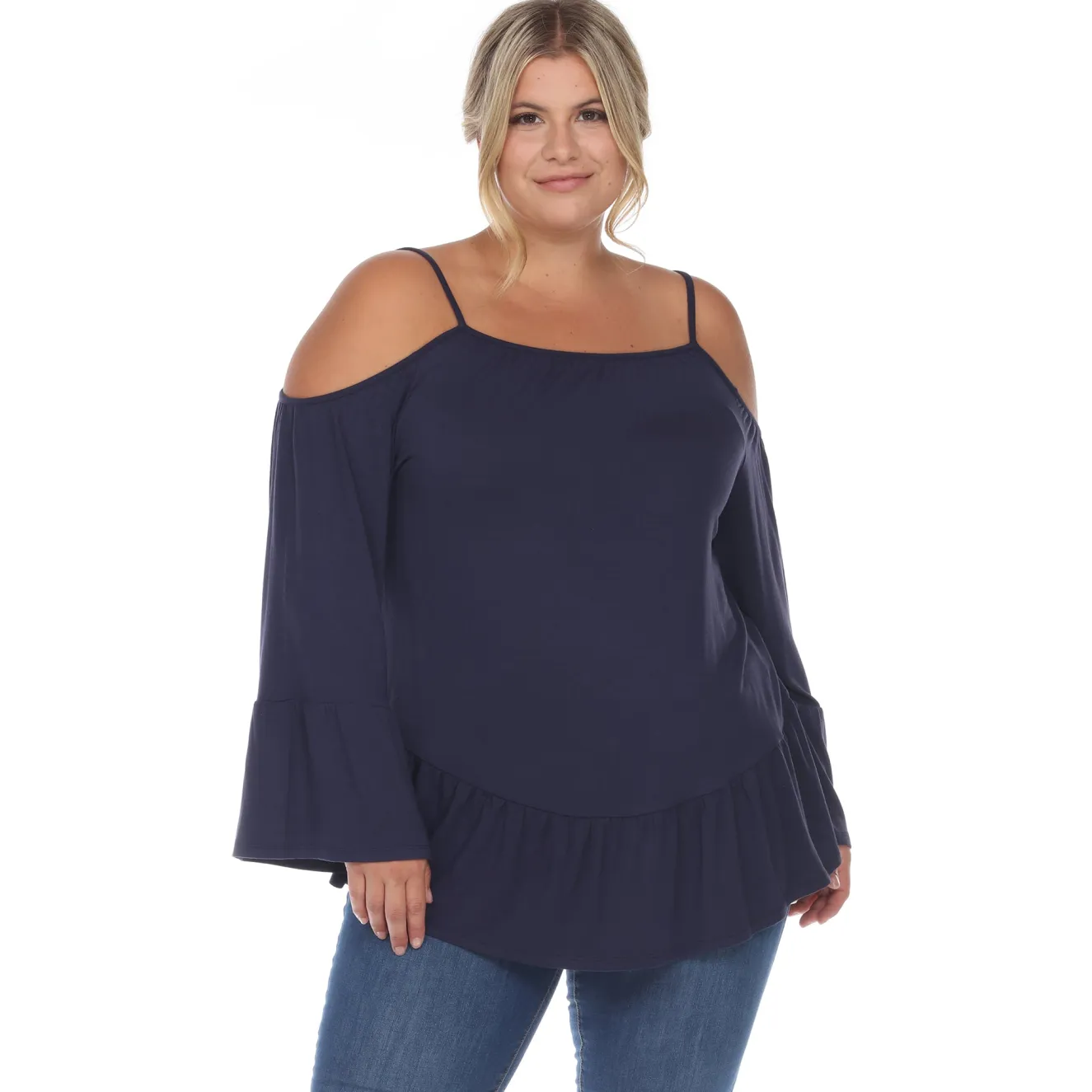 Cold Shoulder Ruffle Sleeve Top - Plus