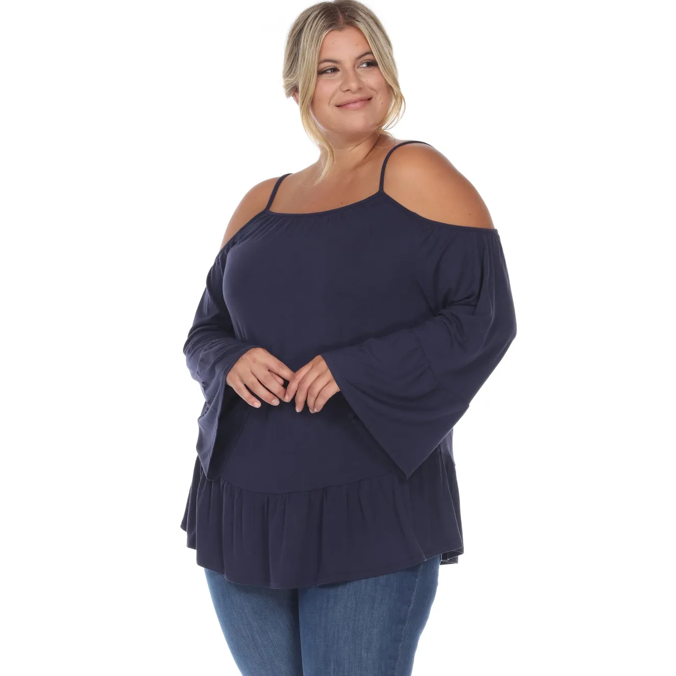 Cold Shoulder Ruffle Sleeve Top - Plus
