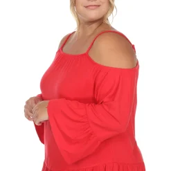 Cold Shoulder Ruffle Sleeve Top - Plus