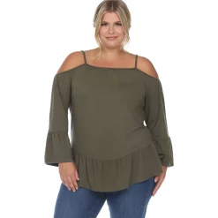 Cold Shoulder Ruffle Sleeve Top - Plus