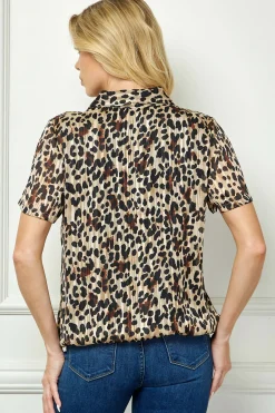 Collar Button Front Bubble Blouse in Khaki/Black/Chocolate