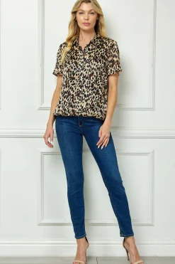 Collar Button Front Bubble Blouse in Khaki/Black/Chocolate
