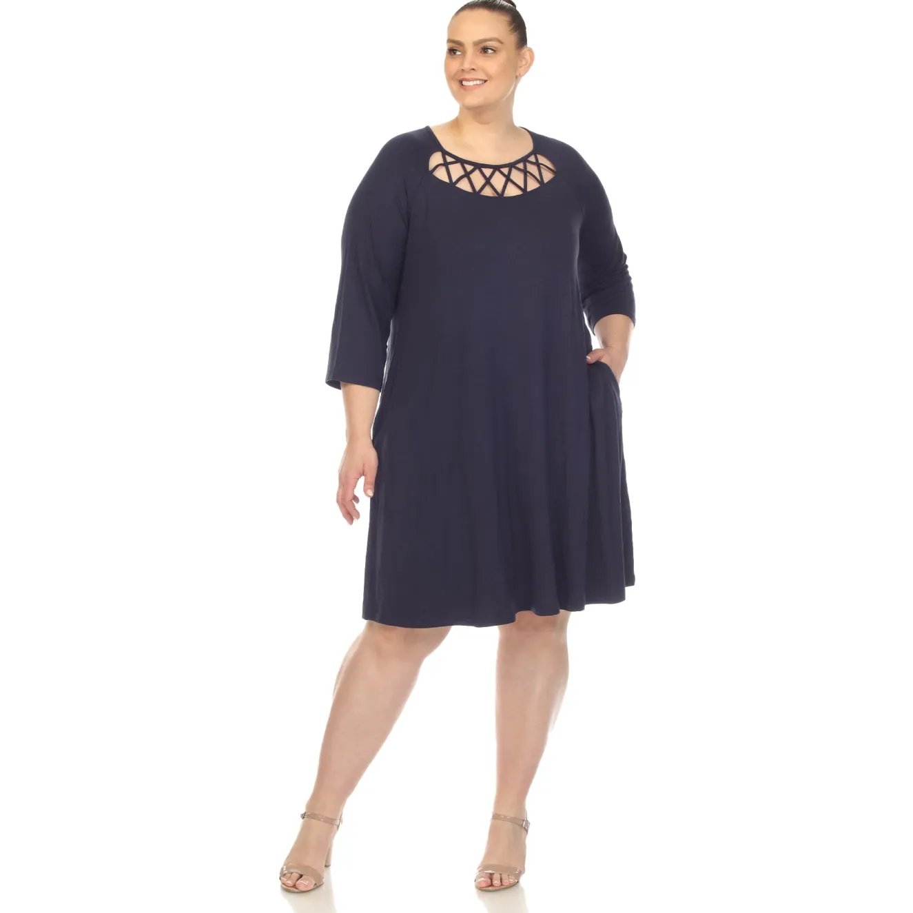 Criss Cross Neckline Swing Midi Dress - Plus