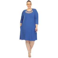 Criss Cross Neckline Swing Midi Dress - Plus