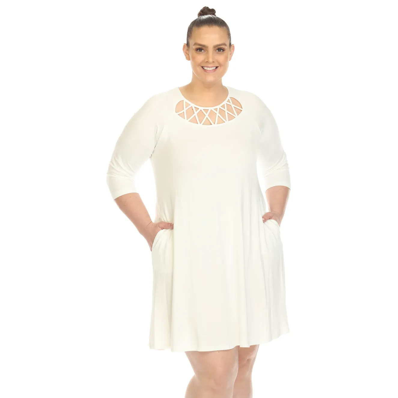 Criss Cross Neckline Swing Midi Dress - Plus