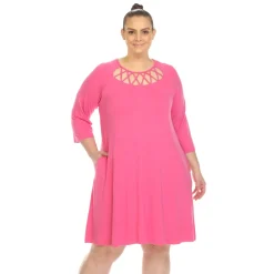 Criss Cross Neckline Swing Midi Dress - Plus