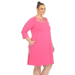 Criss Cross Neckline Swing Midi Dress - Plus