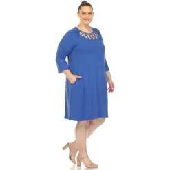Criss Cross Neckline Swing Midi Dress - Plus