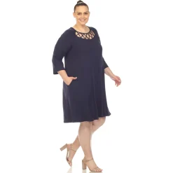 Criss Cross Neckline Swing Midi Dress - Plus