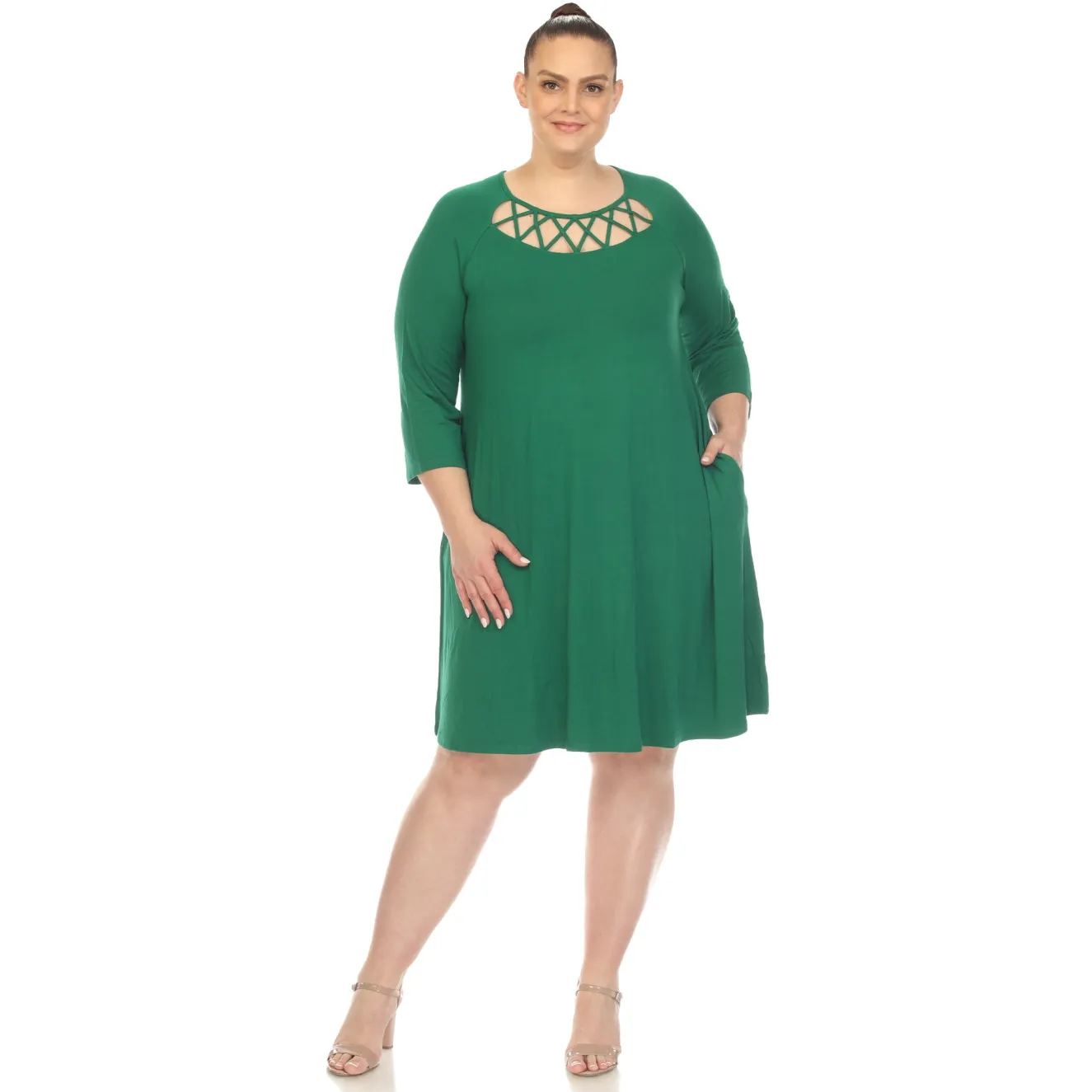Criss Cross Neckline Swing Midi Dress - Plus