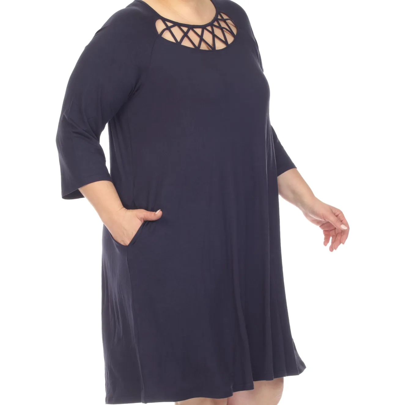 Criss Cross Neckline Swing Midi Dress - Plus