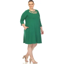 Criss Cross Neckline Swing Midi Dress - Plus