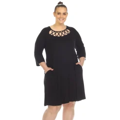 Criss Cross Neckline Swing Midi Dress - Plus
