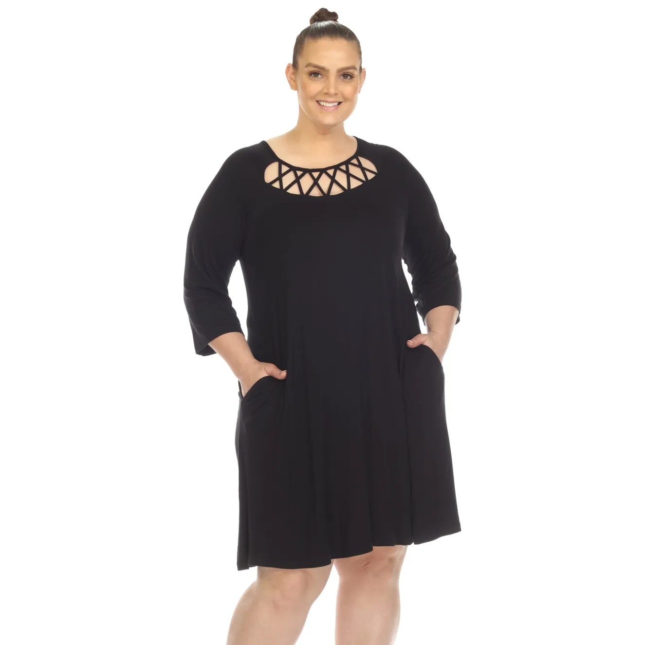 Criss Cross Neckline Swing Midi Dress - Plus