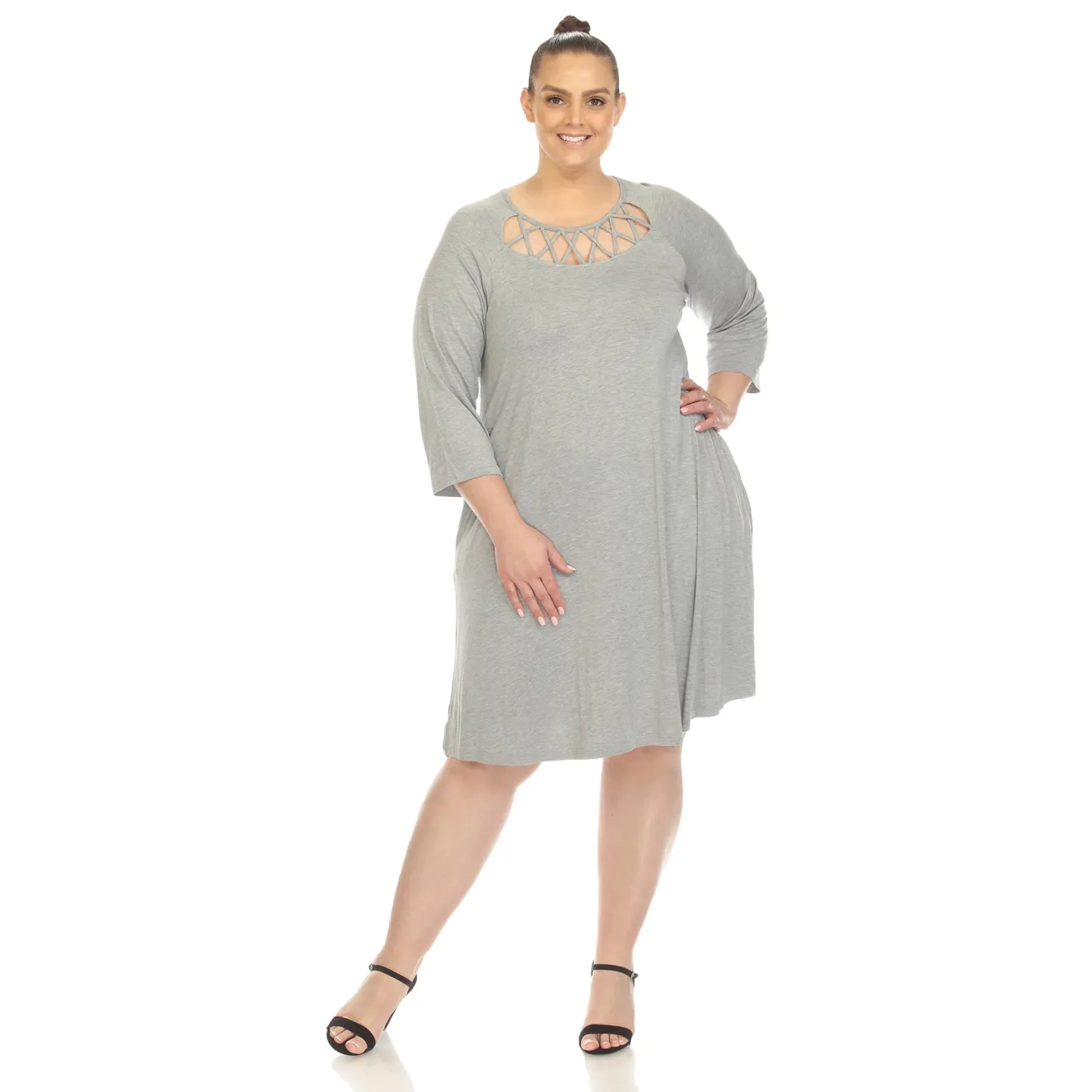 Criss Cross Neckline Swing Midi Dress - Plus