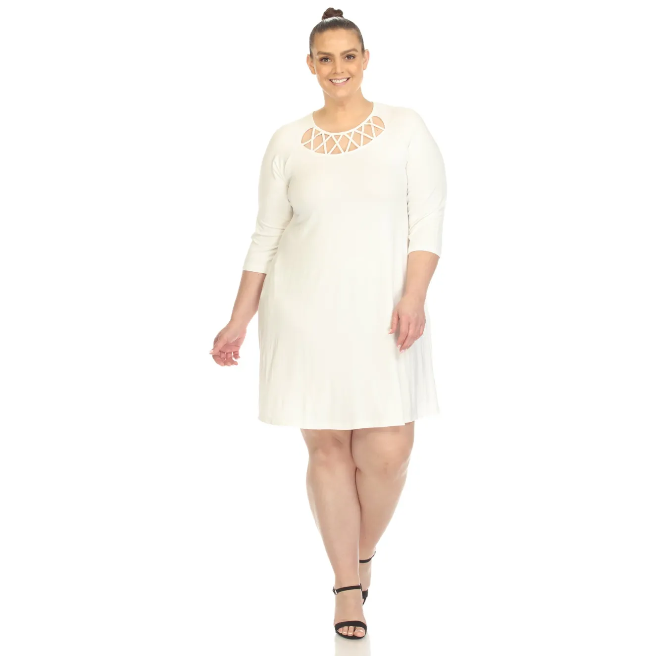 Criss Cross Neckline Swing Midi Dress - Plus