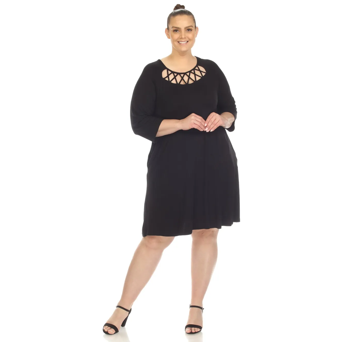 Criss Cross Neckline Swing Midi Dress - Plus