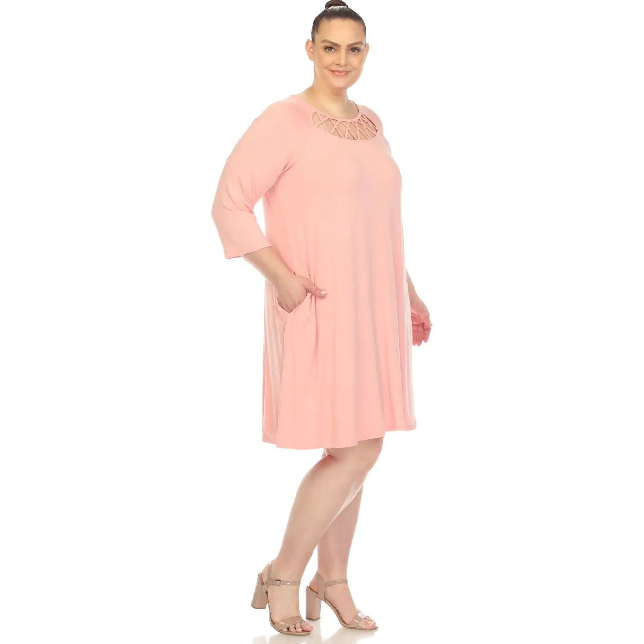 Criss Cross Neckline Swing Midi Dress - Plus