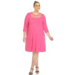Criss Cross Neckline Swing Midi Dress - Plus