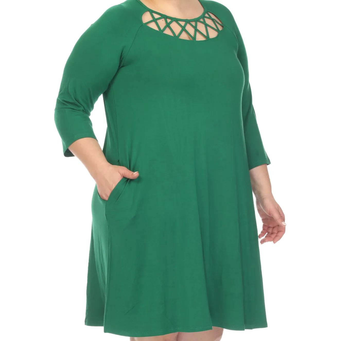 Criss Cross Neckline Swing Midi Dress - Plus