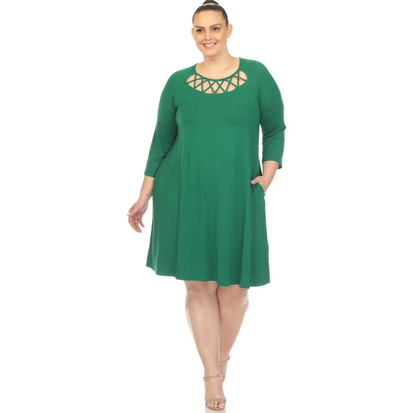 Criss Cross Neckline Swing Midi Dress - Plus