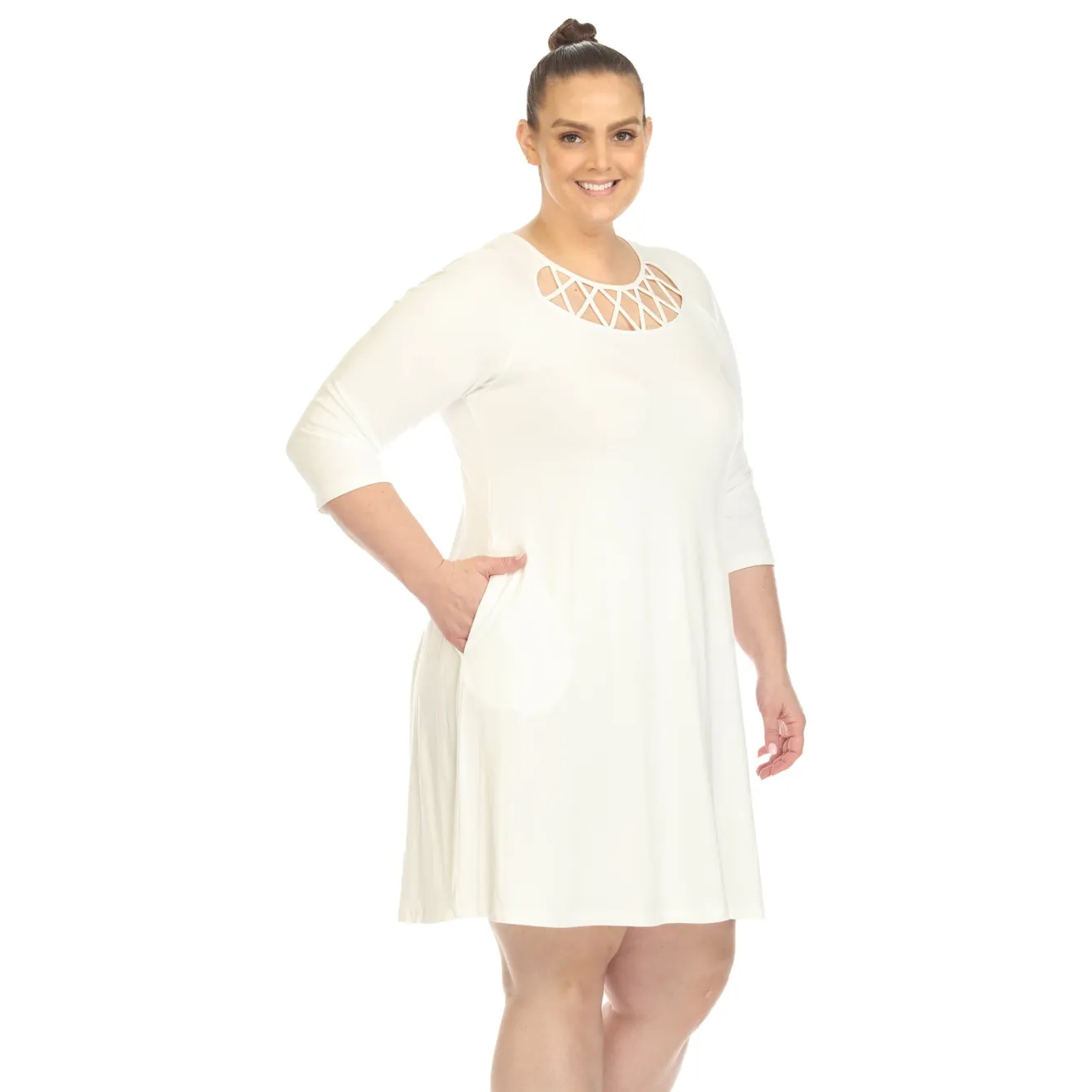Criss Cross Neckline Swing Midi Dress - Plus
