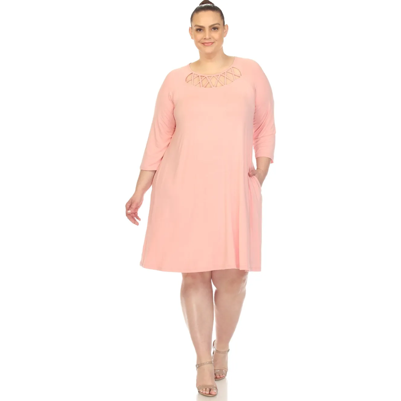 Criss Cross Neckline Swing Midi Dress - Plus