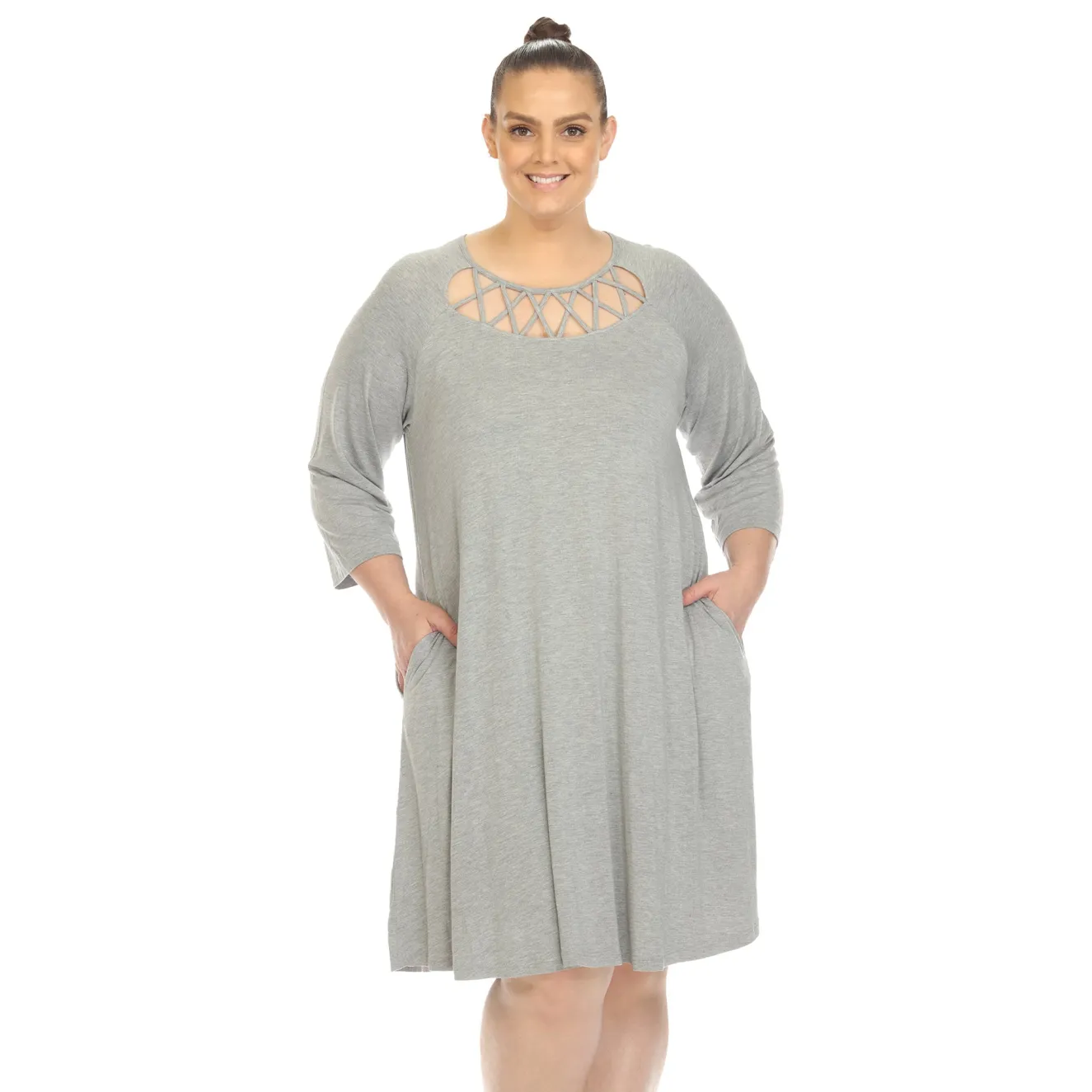 Criss Cross Neckline Swing Midi Dress - Plus