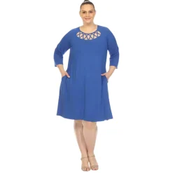 Criss Cross Neckline Swing Midi Dress - Plus