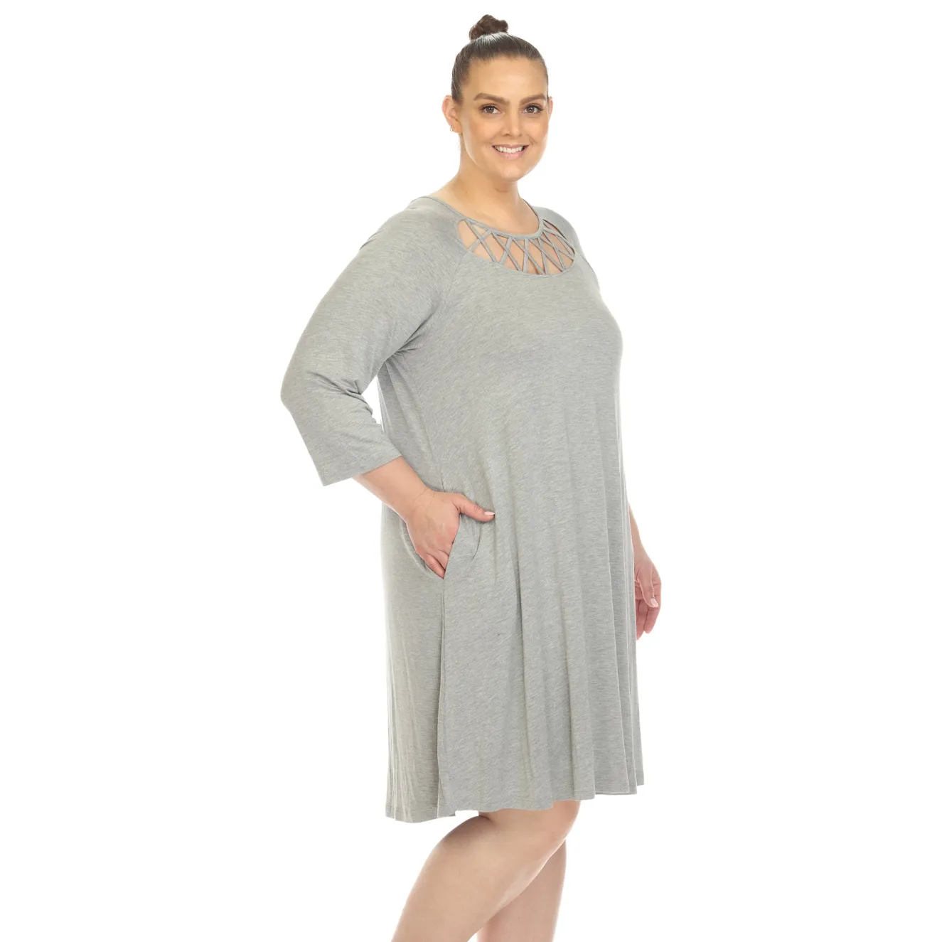 Criss Cross Neckline Swing Midi Dress - Plus