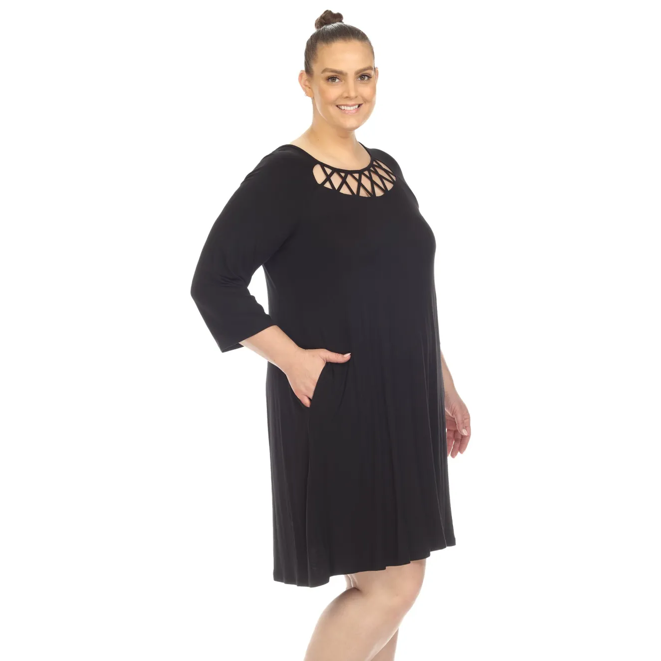 Criss Cross Neckline Swing Midi Dress - Plus