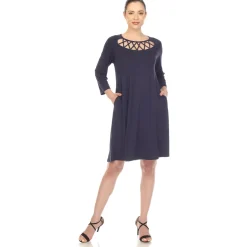 Criss Cross Neckline Swing Midi Dress